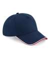 BB25C B25C Beechfield Authentic Piped 5 Panel Cap French Navy / Classic Red / White colour image